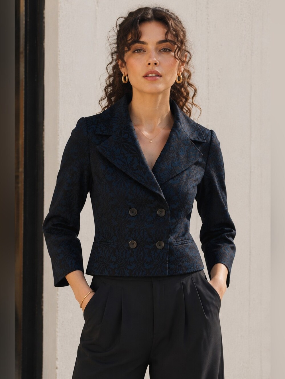 Axcess Liz Claiborne Cropped Jacquard Blazer Jacket Size 10 Career Chic Luxe